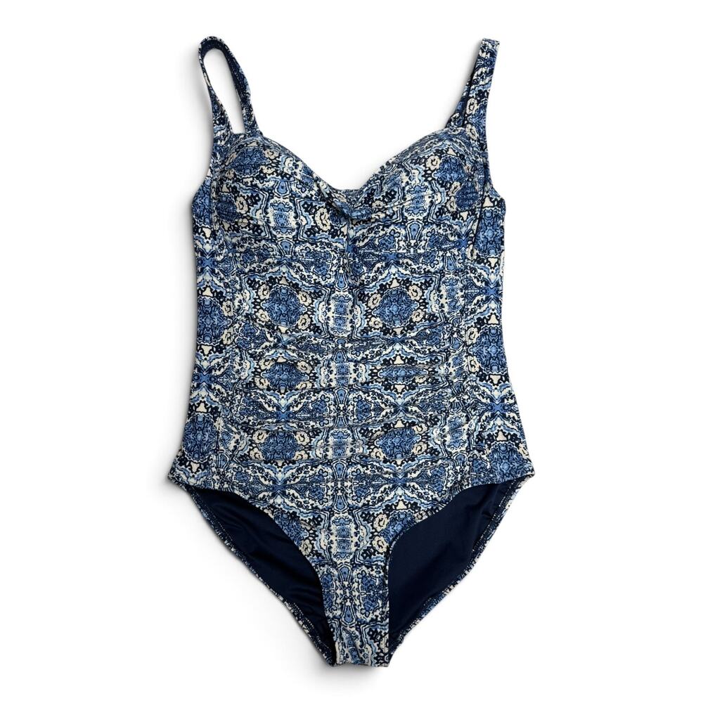 NipTuck Tummy Control One Piece Swimsuit Kaleidoscopic Medallion Blue White 6